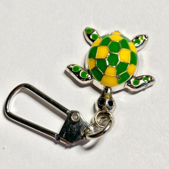 Sea Turtle Keychain Zipper Pull Purse Charm Backpack Yellow Green Silver Plated - Picture 2 of 7